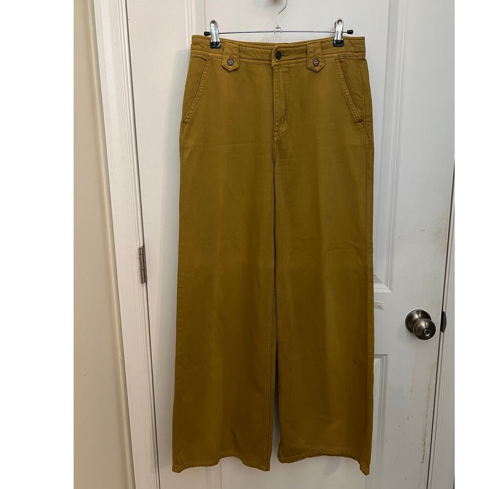 Pilcro Low-Rise Wide Leg Column Pants 27 mustard yellow Boho chic 70's Preppy - Picture 3 of 10
